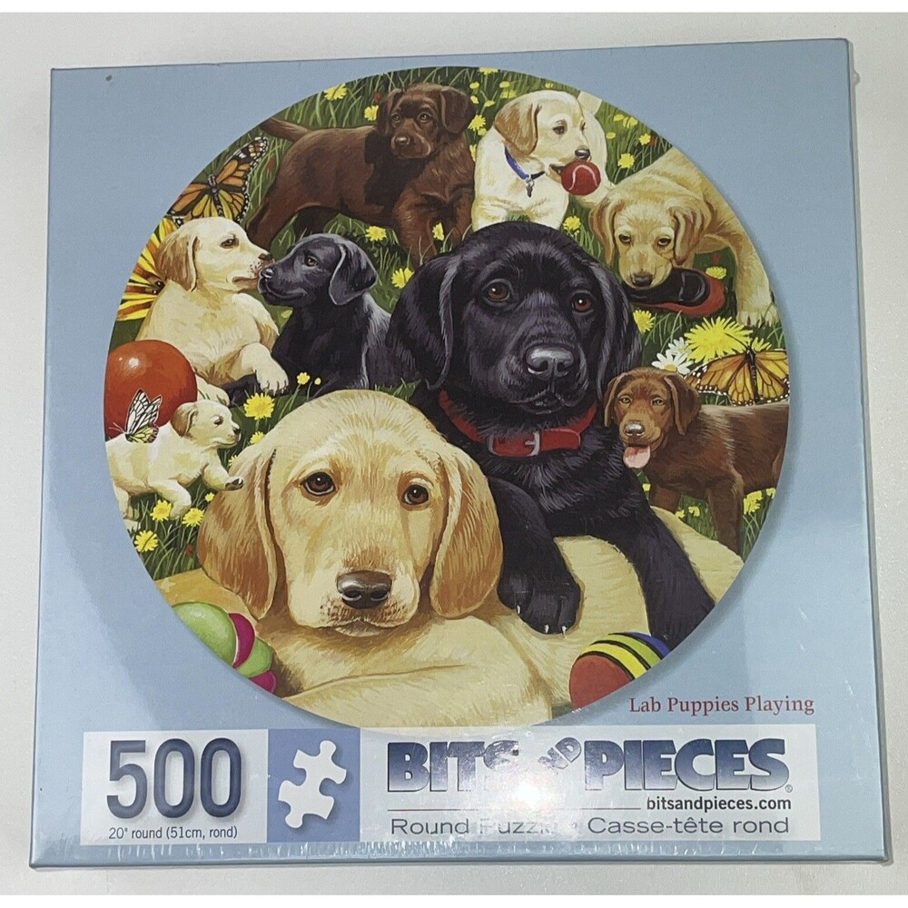 Bits And Pieces Lab Puppies Playing 500pc Round Puzzle 20” 51 Cm New Sealed